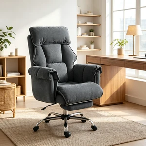 Executive High-Back Chair, Reclining Computer Desk Chair with Retractable Footrest and Padded Headrest Adjustable Seat Executive High-Back Chair, Reclining Computer Desk Chair with Retractable Footrest and Padded Headrest Adjustable Seat