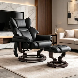Swivel Recliner with Ottoman, Ergonomic Recliner Chair with Matching Ottoman for Living Relaxation, Black, Foam, PU Swivel Recliner with Ottoman, Ergonomic Recliner Chair with Matching Ottoman for Living Relaxation, Black, Foam, PU