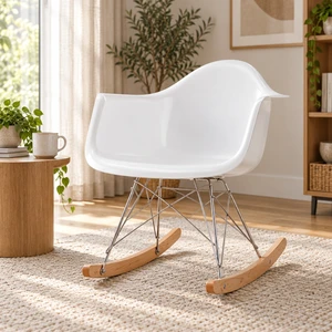 Fiberglass Rocking Chair, Gloss White, Fiberglass, Solid Wood and Stainless Steel Fiberglass Rocking Chair, Gloss White, Fiberglass, Solid Wood and Stainless Steel