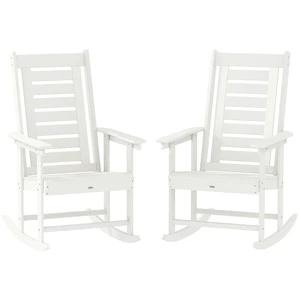 Outdoor Rocking Chairs Set, HDPE Patio Rocking Chairs with 28 Inch High Back and Wide Armrests All Weather Slatted Outdoor Rocking Chairs Set, HDPE Patio Rocking Chairs with 28 Inch High Back and Wide Armrests All Weather Slatted