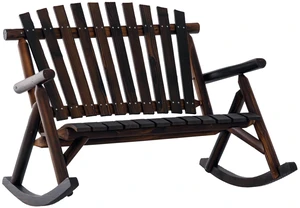 Outdoor Wooden Rocking Chair, Double Person Adirondack Rocker with Slatted Seat High Backrest Armrests for Patio Garden Outdoor Wooden Rocking Chair, Double Person Adirondack Rocker with Slatted Seat High Backrest Armrests for Patio Garden