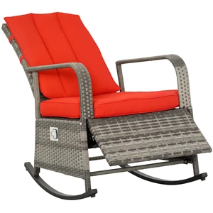 Wicker Outdoor Rocking Chair, Patio Recliner with Adjustment Backrest Rattan Lounge Chair with Adjustable Footrest Wicker Outdoor Rocking Chair, Patio Recliner with Adjustment Backrest Rattan Lounge Chair with Adjustable Footrest
