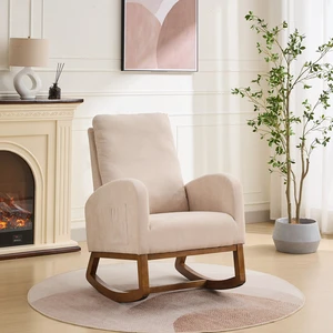 27 Inch Rocking Chair, Polyester Glider Chair with High Back and Side Pocket Rocking Accent Armchair with Rubber Wood 27 Inch Rocking Chair, Polyester Glider Chair with High Back and Side Pocket Rocking Accent Armchair with Rubber Wood