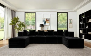 130 Inch U-Shaped Sectional Corduroy Couch with Chaise and Ottoman Assembly Required Deep Seat, Upholstered Modular 130 Inch U-Shaped Sectional Corduroy Couch with Chaise and Ottoman Assembly Required Deep Seat, Upholstered Modular