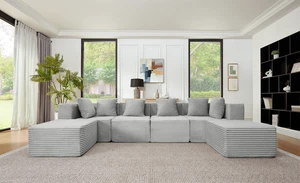 130 Inch U-Shaped Sectional Corduroy Couch with Chaise and Ottoman Assembly Required Deep Seat, Upholstered Modular 130 Inch U-Shaped Sectional Corduroy Couch with Chaise and Ottoman Assembly Required Deep Seat, Upholstered Modular