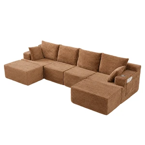 131 Inch Cloud Sofa with Ottoman, Brown, Corduroy, Sectionals 131 Inch Cloud Sofa with Ottoman, Brown, Corduroy, Sectionals