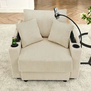 Accent Chair with Storage Armrest, Living Chairs with 8 Inch Cushion Two Cup Holders Phone Holder for Living, Beige Accent Chair with Storage Armrest, Living Chairs with 8 Inch Cushion Two Cup Holders Phone Holder for Living, Beige