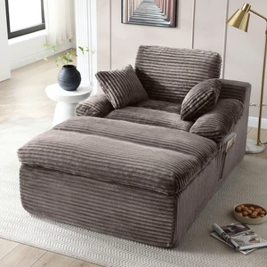Chaise Lounge Chair Indoor, Couch Assembly Wide Armrests Dual Layer Cushion Cloud Reading Chair for Living Corduroy Chaise Lounge Chair Indoor, Couch Assembly Wide Armrests Dual Layer Cushion Cloud Reading Chair for Living Corduroy