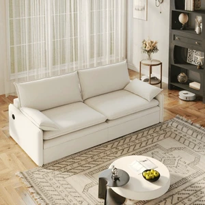 4 Seat Convertible Sleeper Sofa Bed Chenille Fabric, Deep Seat Cloud Sofa with Storage USB Port and Pillow Pull-Out 4 Seat Convertible Sleeper Sofa Bed Chenille Fabric, Deep Seat Cloud Sofa with Storage USB Port and Pillow Pull-Out
