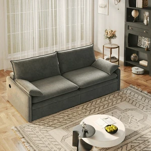 4 Seat Convertible Sleeper Sofa Bed Chenille Fabric, Deep Seat Cloud Sofa with Storage USB Port and Pillow Pull-Out 4 Seat Convertible Sleeper Sofa Bed Chenille Fabric, Deep Seat Cloud Sofa with Storage USB Port and Pillow Pull-Out