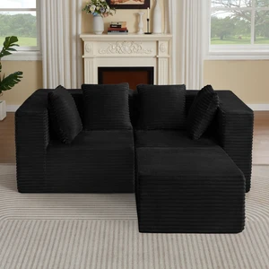 Couches for Living, Modular Sectional Sofa, Black, Corduroy Couches for Living, Modular Sectional Sofa, Black, Corduroy