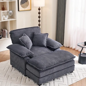 46.9 Inch Chair with Ottoman, Corduroy Upholstered Chaise Lounge Chair Indoor Reading Sofa Couche for Living, Dark 46.9 Inch Chair with Ottoman, Corduroy Upholstered Chaise Lounge Chair Indoor Reading Sofa Couche for Living, Dark