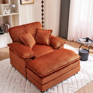 46.9 Inch Chair with Ottoman, Corduroy Upholstered Chaise Lounge Chair Indoor Reading Sofa Couche for Living, Orange 46.9 Inch Chair with Ottoman, Corduroy Upholstered Chaise Lounge Chair Indoor Reading Sofa Couche for Living, Orange