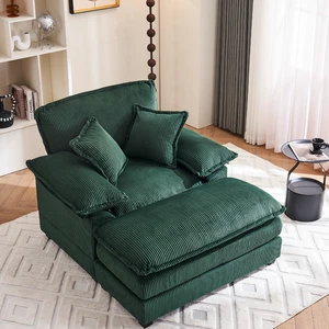 46.9 Inch Chair with Ottoman, Corduroy Upholstered Chaise Lounge Chair Indoor Reading Sofa Couche for Living, Green 46.9 Inch Chair with Ottoman, Corduroy Upholstered Chaise Lounge Chair Indoor Reading Sofa Couche for Living, Green