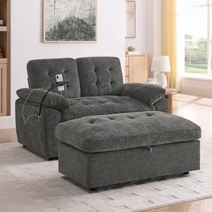 Leisure Sofa Chair, Double Sofa Recliner with Manually Adjustable Backrest Soft Padded Armrests Side USB Charging Port Leisure Sofa Chair, Double Sofa Recliner with Manually Adjustable Backrest Soft Padded Armrests Side USB Charging Port