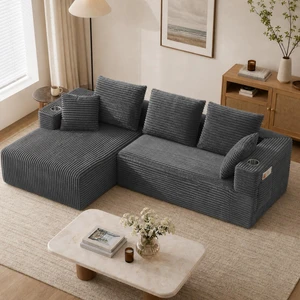 Inchmodular Combination Sofa with L-Shaped Lounge Chair, Four Seater Design, Gray, Fabric Inchmodular Combination Sofa with L-Shaped Lounge Chair, Four Seater Design, Gray, Fabric