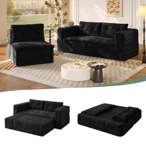 80 Inch King Size Sleeper Sofa Bed, Corduroy Deep Seat Sofa Couch with Independent Chaise and Functional Blanket 80 Inch King Size Sleeper Sofa Bed, Corduroy Deep Seat Sofa Couch with Independent Chaise and Functional Blanket