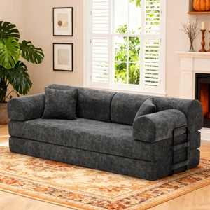 Convertible Sleeper Sofa Bed, Two Tone Blended Fabric Folding Mattress Couch with Fixed Shape Frame Floor Sofa Lounge Convertible Sleeper Sofa Bed, Two Tone Blended Fabric Folding Mattress Couch with Fixed Shape Frame Floor Sofa Lounge