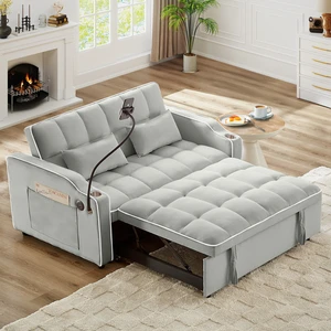 Foldable Double Seat Recliner, Velvet Pull-Out Sleeper Sofa Bed with Side Pockets USB Port Swivel Phone Stand Ashtray Foldable Double Seat Recliner, Velvet Pull-Out Sleeper Sofa Bed with Side Pockets USB Port Swivel Phone Stand Ashtray