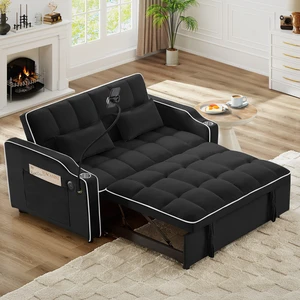 Foldable Double Seat Recliner, Velvet Pull-Out Sleeper Sofa Bed with Side Pockets USB Port Swivel Phone Stand Ashtray Foldable Double Seat Recliner, Velvet Pull-Out Sleeper Sofa Bed with Side Pockets USB Port Swivel Phone Stand Ashtray