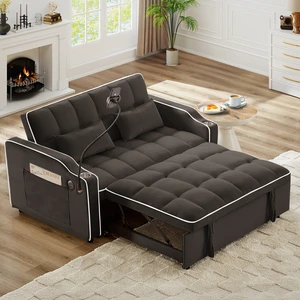 Foldable Double Seat Recliner, Velvet Pull-Out Sleeper Sofa Bed with Side Pockets USB Port Swivel Phone Stand Ashtray Foldable Double Seat Recliner, Velvet Pull-Out Sleeper Sofa Bed with Side Pockets USB Port Swivel Phone Stand Ashtray