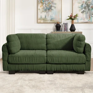 Ruched Detailing Chenille Loveseat Modular Sectional Sofa, High Density Foam l Shape Thickened Back Cushions Easy Ruched Detailing Chenille Loveseat Modular Sectional Sofa, High Density Foam l Shape Thickened Back Cushions Easy