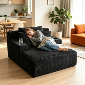 47.24 Inch Wide Chaise Lounge Chair Indoor, Flannel Upholstered Sofa Bed Deep Seat Sleeper Couch Reading Chairs Cloud 47.24 Inch Wide Chaise Lounge Chair Indoor, Flannel Upholstered Sofa Bed Deep Seat Sleeper Couch Reading Chairs Cloud