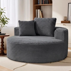 50 Inch Round Lounge Chair, Upholstered Cloud Circle Chaise with Deep Seat Fluffy Sleeper Sofa for Reading Nook Living 50 Inch Round Lounge Chair, Upholstered Cloud Circle Chaise with Deep Seat Fluffy Sleeper Sofa for Reading Nook Living