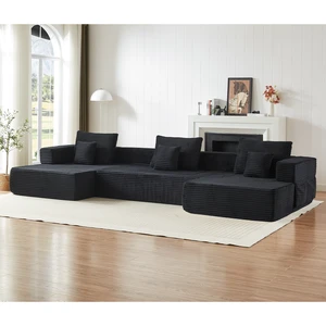 Freely Configurable U-Shaped Modular Sofa, 137 Inch Extra Large Foam Sofa with Removable Armrests, Black, Corduroy Freely Configurable U-Shaped Modular Sofa, 137 Inch Extra Large Foam Sofa with Removable Armrests, Black, Corduroy