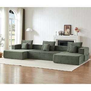 Freely Configurable U-Shaped Modular Sofa, 137 Inch Extra Large Foam Sofa with Removable Armrests, Green, Corduroy Freely Configurable U-Shaped Modular Sofa, 137 Inch Extra Large Foam Sofa with Removable Armrests, Green, Corduroy