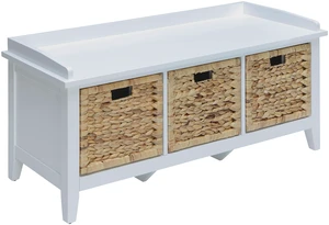 Flavius Rattan and White Finish Bench Storage, Synthetic Wood, Storage Benches Flavius Rattan and White Finish Bench Storage, Synthetic Wood, Storage Benches