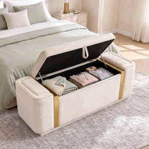 Storage Bench Upholstered Ottoman Bench Bed End Storage Seat Entryway Shoe for Living, Beige, Velvet, Benches Storage Bench Upholstered Ottoman Bench Bed End Storage Seat Entryway Shoe for Living, Beige, Velvet, Benches