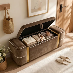 Storage Bench Upholstered Ottoman Bench Bed End Storage Seat Entryway Shoe for Living, Brown, Velvet, Benches Storage Bench Upholstered Ottoman Bench Bed End Storage Seat Entryway Shoe for Living, Brown, Velvet, Benches