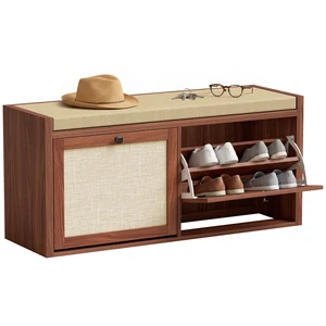 Rattan Shoe Storage Bench with Padded Cushion, Entryway Bench with Cabinets for Hidden Storage 41.3 Inch 13.8 Inch Rattan Shoe Storage Bench with Padded Cushion, Entryway Bench with Cabinets for Hidden Storage 41.3 Inch 13.8 Inch