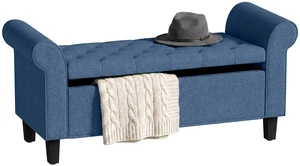 47 Inch Storage Ottoman Bench, Tufted Long Ottoman with Storage Chest Rolled Arms Safety Hinge Wooden Legs Upholstered 47 Inch Storage Ottoman Bench, Tufted Long Ottoman with Storage Chest Rolled Arms Safety Hinge Wooden Legs Upholstered