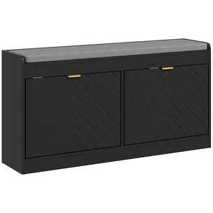 Shoe Bench, Entryway Bench with Flip Drawers Seating Cushion and Vents for Pairs Shoes, Black, Polyester, Storage Shoe Bench, Entryway Bench with Flip Drawers Seating Cushion and Vents for Pairs Shoes, Black, Polyester, Storage