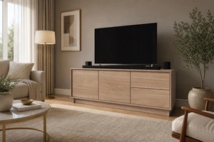 TV Stand for Tvs 60 Inches, Entertainment Center Two Doors and Two Drawers Thar, Natural Walnut, Melamine, TV TV Stand for Tvs 60 Inches, Entertainment Center Two Doors and Two Drawers Thar, Natural Walnut, Melamine, TV