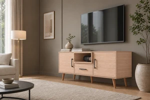 TV Stand for Tvs 60 Inches, Entertainment Center Two Doors One Drawer and One Open Shelf Thar, Walnut, Melamine, TV TV Stand for Tvs 60 Inches, Entertainment Center Two Doors One Drawer and One Open Shelf Thar, Walnut, Melamine, TV