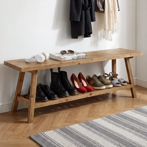 55 Inch Bench, 2 Tier Entryway Bench Narrow Storage with Open Storage Shelf for Entryway Living Kitchen Dining, Wood 55 Inch Bench, 2 Tier Entryway Bench Narrow Storage with Open Storage Shelf for Entryway Living Kitchen Dining, Wood