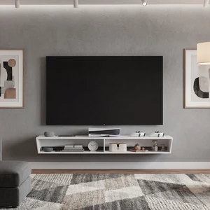 Floating TV Stand with Open Storage Shelves for Tvs, White, Particle Board, TV Entertainment Furniture Floating TV Stand with Open Storage Shelves for Tvs, White, Particle Board, TV Entertainment Furniture