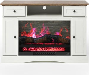 TV Stand with 28 Inch Electric Fireplace, Media Console Table with Adjustable Shelves and Double Door Entertainment TV Stand with 28 Inch Electric Fireplace, Media Console Table with Adjustable Shelves and Double Door Entertainment