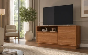 TV Stand for Tvs 45 Inches, Entertainment Center One Door One Drawer and Open Shelf Hannover, Oak, Melamine, TV TV Stand for Tvs 45 Inches, Entertainment Center One Door One Drawer and Open Shelf Hannover, Oak, Melamine, TV