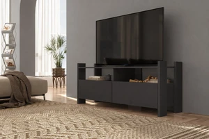 TV Stand for Tvs 55 Inch, Entertainment Center with Open Storage Shelves and Two Drawers, Carbon Gray, Melamine, TV TV Stand for Tvs 55 Inch, Entertainment Center with Open Storage Shelves and Two Drawers, Carbon Gray, Melamine, TV