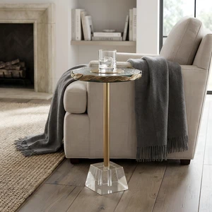 Anaheim 10 Inch Round Accent Table, Gold, Glass and Metal Anaheim 10 Inch Round Accent Table, Gold, Glass and Metal