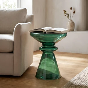 Aventura 17 Inch Sculptural Blown Glass Accent Table, Green Aventura 17 Inch Sculptural Blown Glass Accent Table, Green