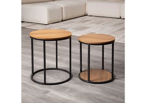 2 pc Nesting Table and Black Finish Mix Material Living Furniture, Natural Black, Metal and Solid Wood 2 pc Nesting Table and Black Finish Mix Material Living Furniture, Natural Black, Metal and Solid Wood