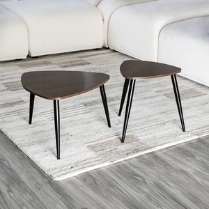 Nesting Tables 2 pc Set Metal and Solid with Space Saving Design, Natural Black, Metal and Solid Wood Nesting Tables 2 pc Set Metal and Solid with Space Saving Design, Natural Black, Metal and Solid Wood