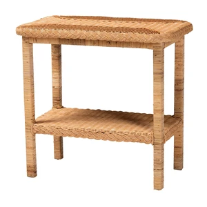 Bohemian Honey Braided Rattan Side Table, Wood and Rattan Bohemian Honey Braided Rattan Side Table, Wood and Rattan