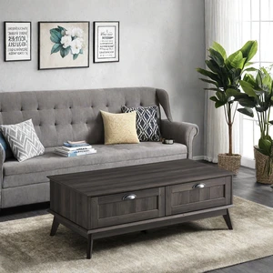 Tall Center Coffee Table with Two Fully Extended Drawers, Smoke, MDF Tall Center Coffee Table with Two Fully Extended Drawers, Smoke, MDF