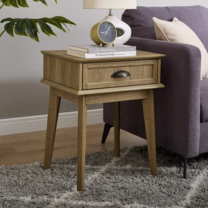 Tall End Side Table with Fully Extended Storage Drawer, Golden Oak, MDF Tall End Side Table with Fully Extended Storage Drawer, Golden Oak, MDF